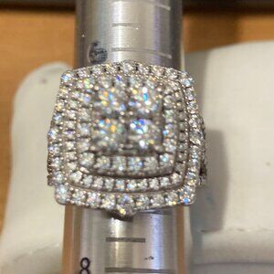 Impressive tiered moissanite & rhinestone gems on sterling silver ring